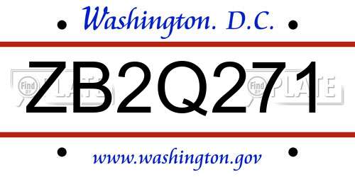 ZB2Q271 District Of Columbia License Plate