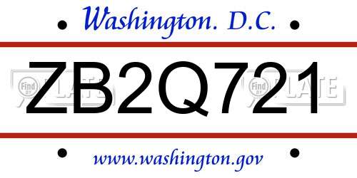ZB2Q721 District Of Columbia License Plate