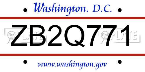 ZB2Q771 District Of Columbia License Plate