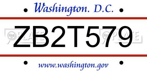 ZB2T579 District Of Columbia License Plate