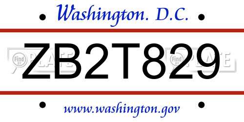 ZB2T829 District Of Columbia License Plate