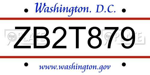 ZB2T879 District Of Columbia License Plate
