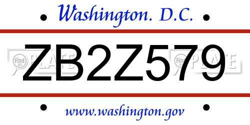 ZB2Z579 District Of Columbia License Plate