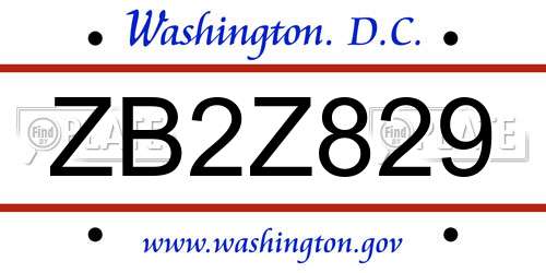 ZB2Z829 District Of Columbia License Plate
