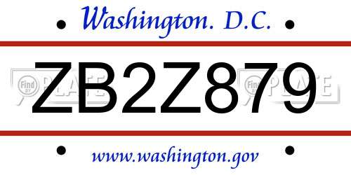 ZB2Z879 District Of Columbia License Plate
