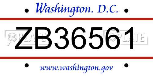 ZB36561 District Of Columbia License Plate
