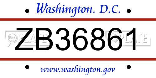 ZB36861 District Of Columbia License Plate