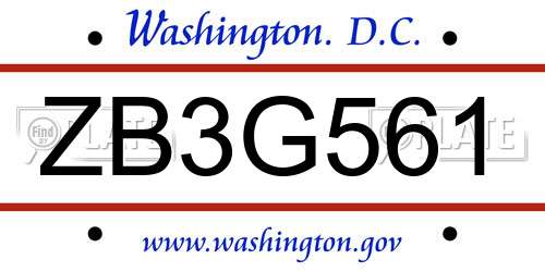 ZB3G561 District Of Columbia License Plate