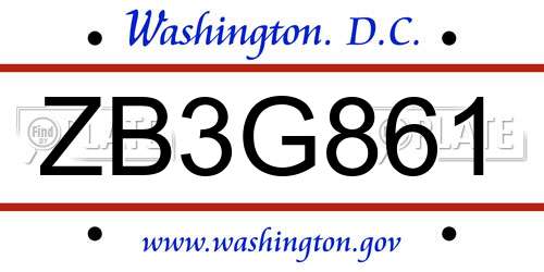 ZB3G861 District Of Columbia License Plate