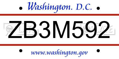 ZB3M592 District Of Columbia License Plate