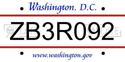 ZB3R092 District Of Columbia License Plate