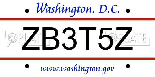 ZB3T5Z District Of Columbia License Plate
