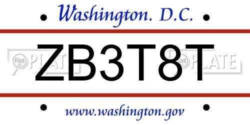 ZB3T8T District Of Columbia License Plate