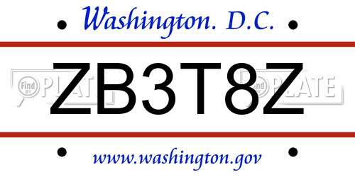 ZB3T8Z District Of Columbia License Plate