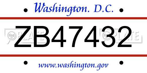 ZB47432 District Of Columbia License Plate