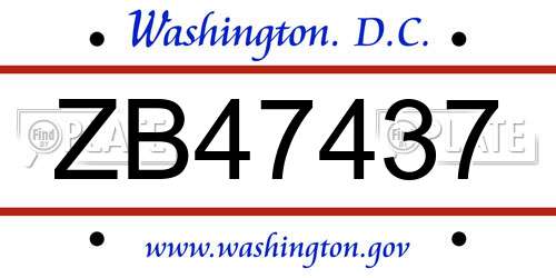 ZB47437 District Of Columbia License Plate