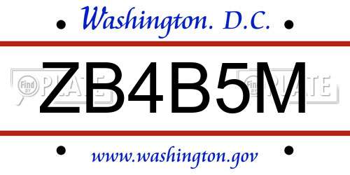 ZB4B5M District Of Columbia License Plate