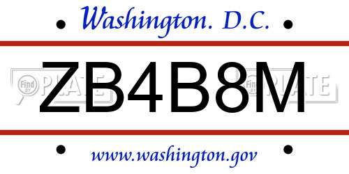 ZB4B8M District Of Columbia License Plate