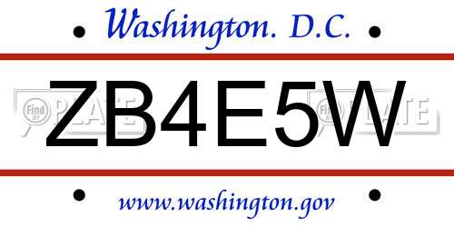 ZB4E5W District Of Columbia License Plate