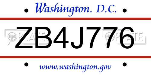 ZB4J776 District Of Columbia License Plate