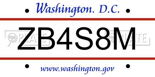 ZB4S8M District Of Columbia License Plate