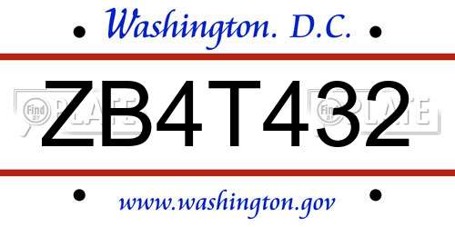 ZB4T432 District Of Columbia License Plate