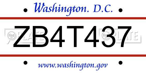 ZB4T437 District Of Columbia License Plate