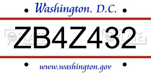 ZB4Z432 District Of Columbia License Plate