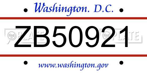 ZB50921 District Of Columbia License Plate