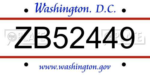 ZB52449 District Of Columbia License Plate