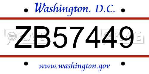 ZB57449 District Of Columbia License Plate