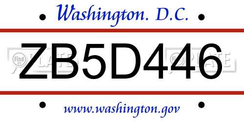 ZB5D446 District Of Columbia License Plate