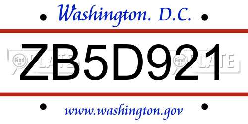 ZB5D921 District Of Columbia License Plate