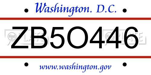 ZB5O446 District Of Columbia License Plate