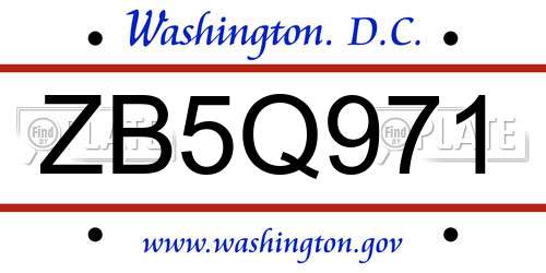 ZB5Q971 District Of Columbia License Plate
