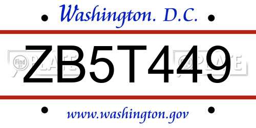 ZB5T449 District Of Columbia License Plate