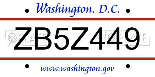 ZB5Z449 District Of Columbia License Plate