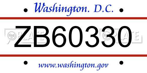 ZB60330 District Of Columbia License Plate