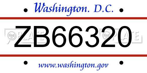 ZB66320 District Of Columbia License Plate