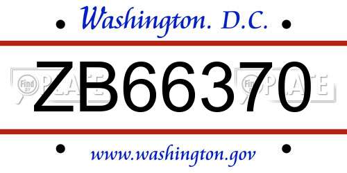 ZB66370 District Of Columbia License Plate