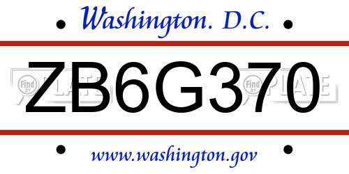 ZB6G370 District Of Columbia License Plate
