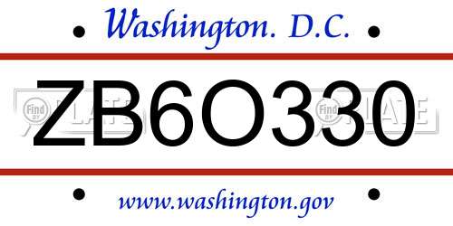 ZB6O330 District Of Columbia License Plate