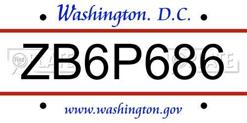 ZB6P686 District Of Columbia License Plate