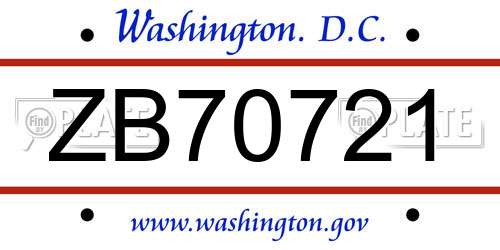 ZB70721 District Of Columbia License Plate