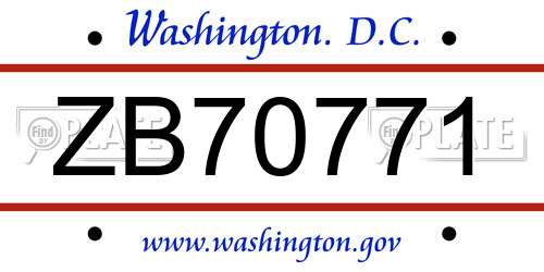 ZB70771 District Of Columbia License Plate