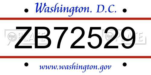 ZB72529 District Of Columbia License Plate