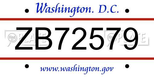 ZB72579 District Of Columbia License Plate