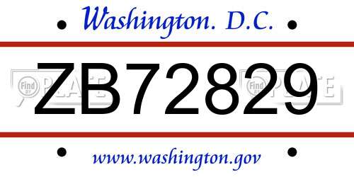 ZB72829 District Of Columbia License Plate