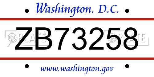 ZB73258 District Of Columbia License Plate