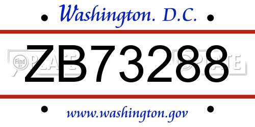 ZB73288 District Of Columbia License Plate